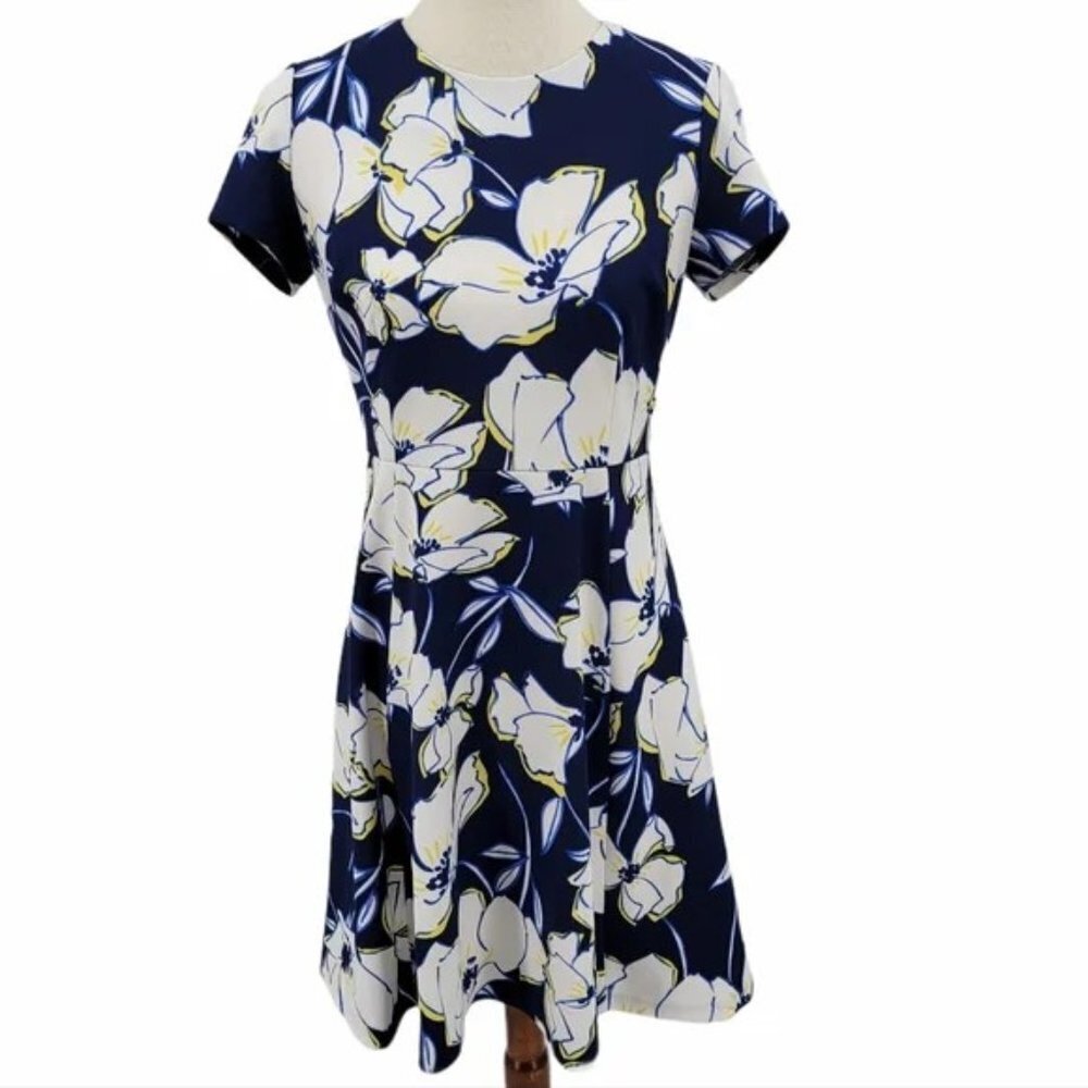 Eliza J Navy Blue & White Floral Dress  Size 10